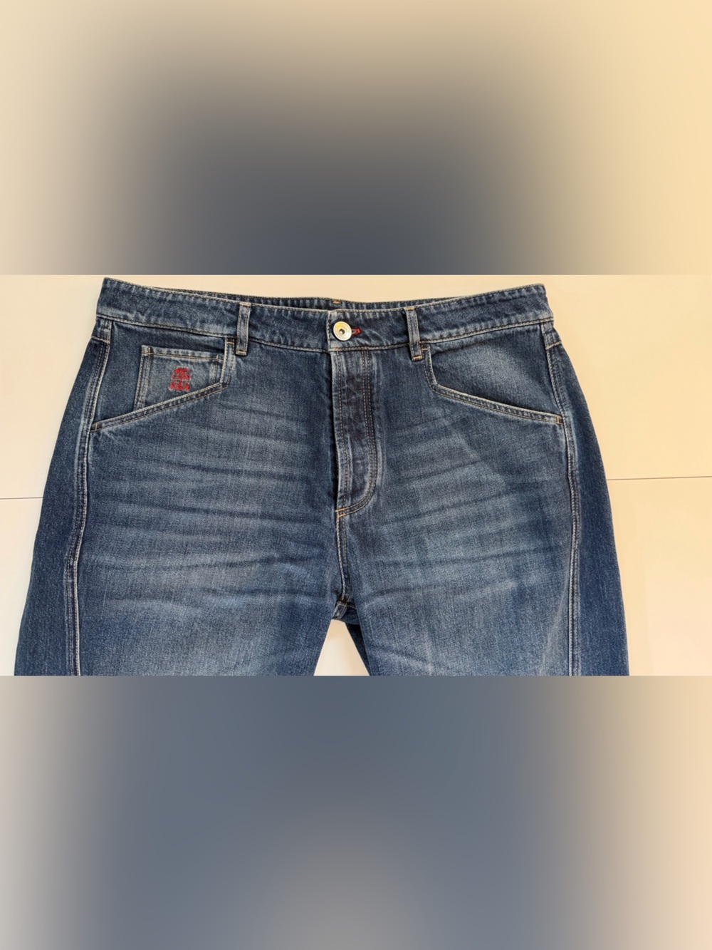 Brunello Cucinelli Relaxed Fit Jeans Mens 52 Italy Red Pocket Stitching